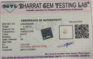Moonstone lab certificate 8