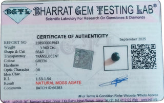 Moss Agate lab certificate 8