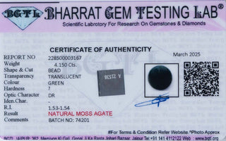 Moss Agate lab certificate 1