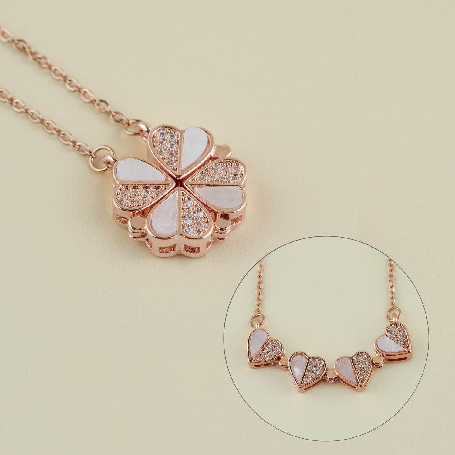 14K White Gold Four-Leaf Heart Clover Necklace
