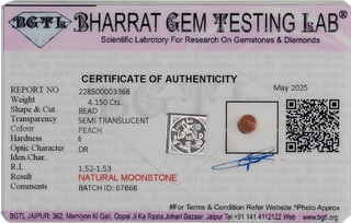 Multi Moon Stone lab certificate 3