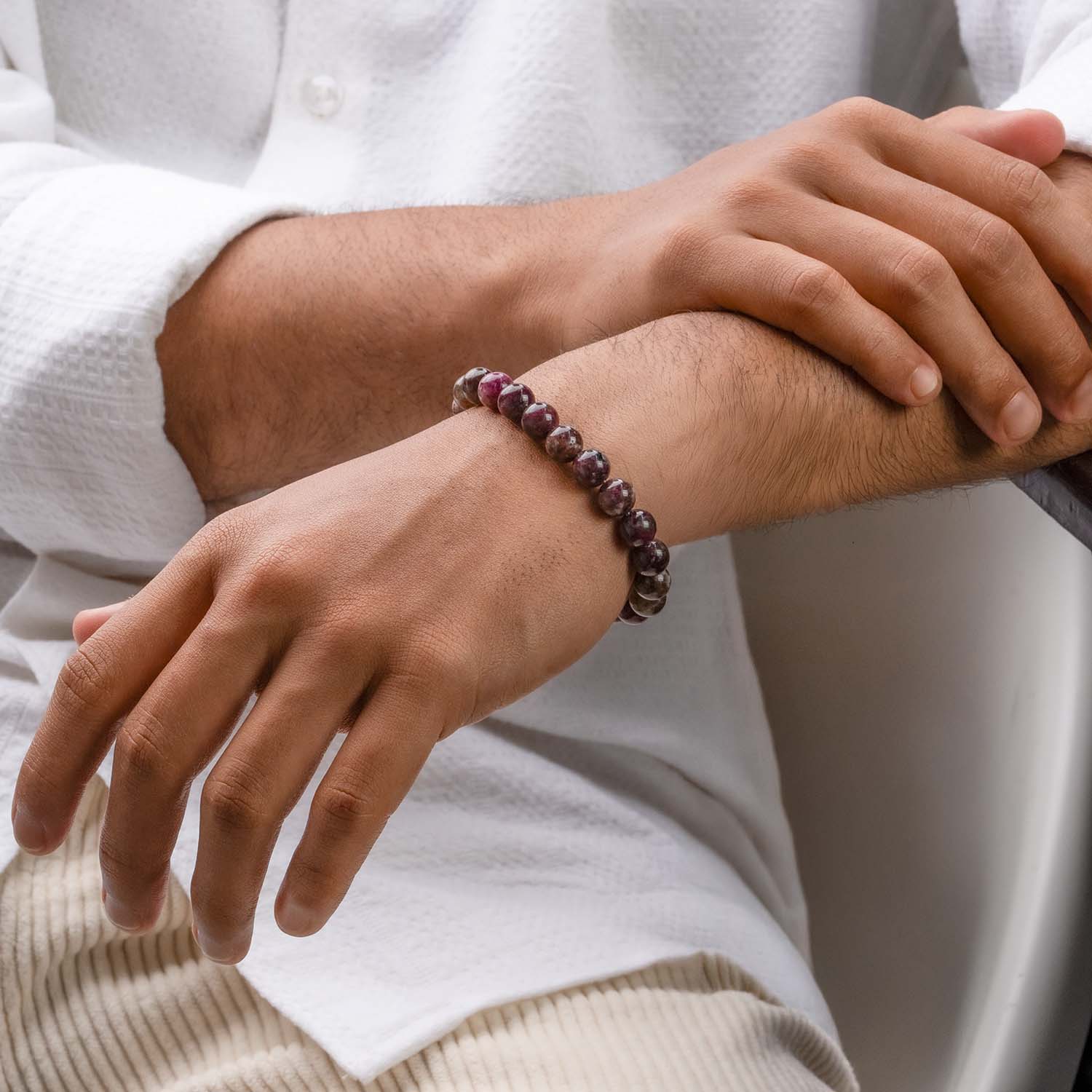 Soothing Pink Tourmaline Natural Stone Elastic Bracelet