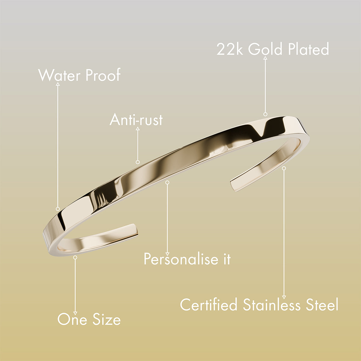 Non Personalised Gold Cuff Kada Bracelet