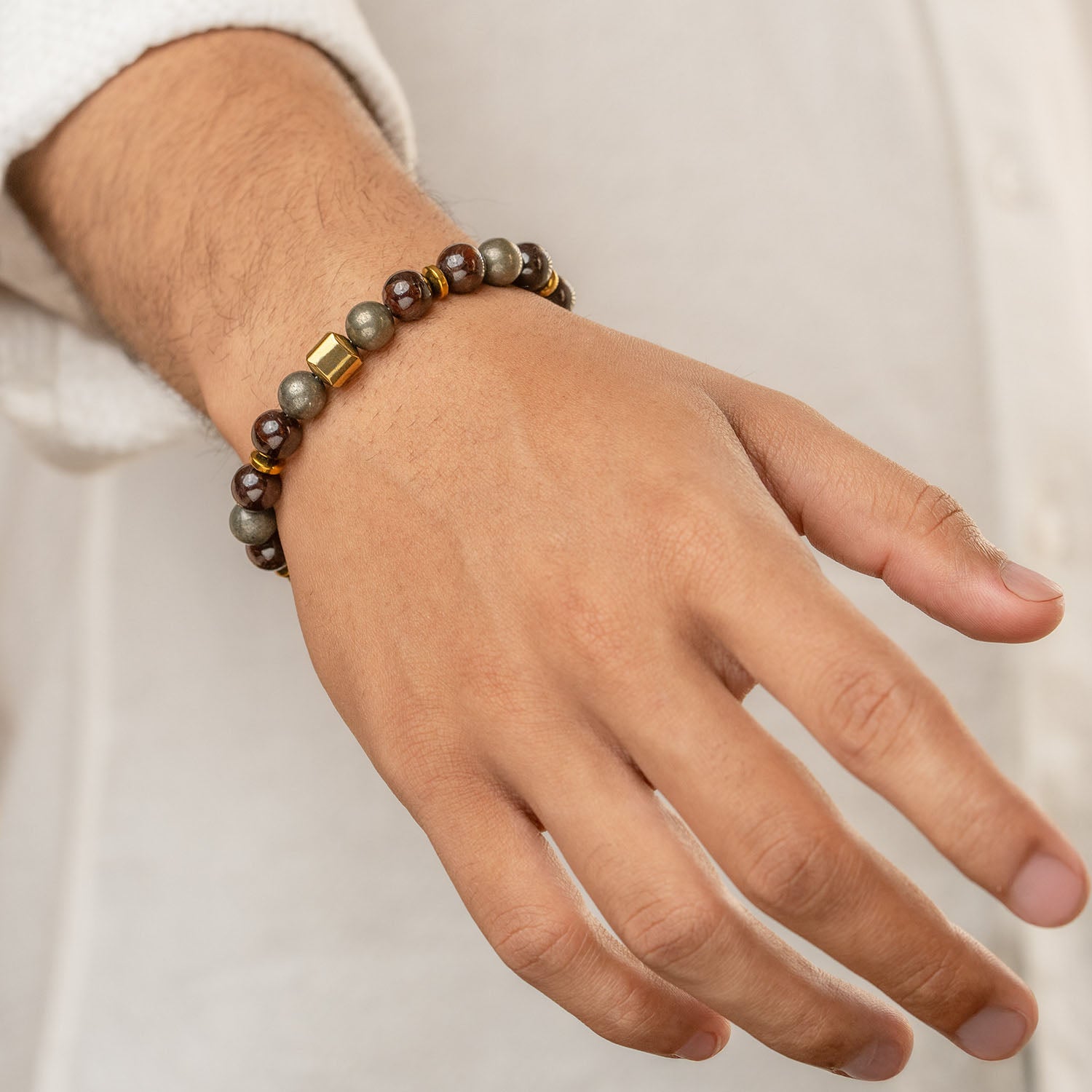 Non-Personalised Abundance Magnet Garnet & Pyrite Natural Stone Bracelet with Magsnap 2