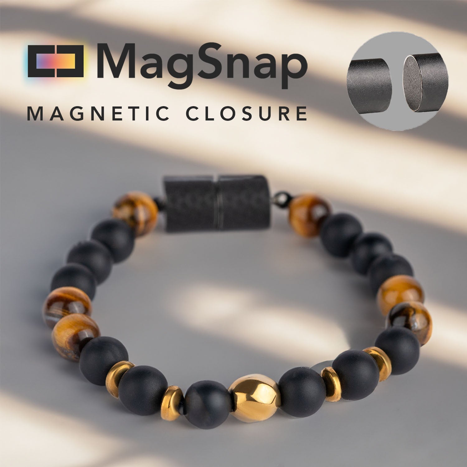  Natural Stone Jewellery Onyx Gold Tiger Eye Natural Stone Bracelet with MagSnap