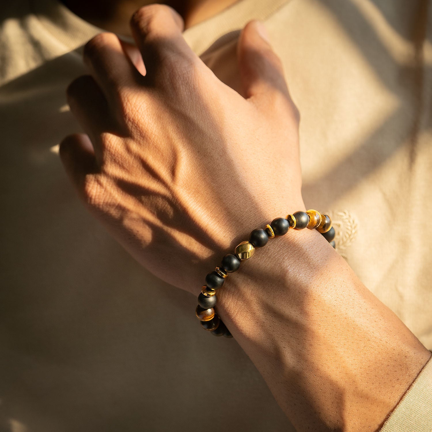 Natural Stone Jewellery Onyx Gold Tiger Eye Natural Stone Bracelet with MagSnap