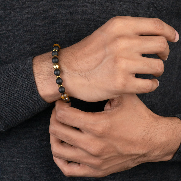 Onyx Gold Tiger Eye Natural Stone Bracelet with MagSnap