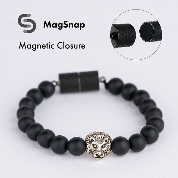Fierce Onyx Natural Stone Lion Bracelet With Magsnap