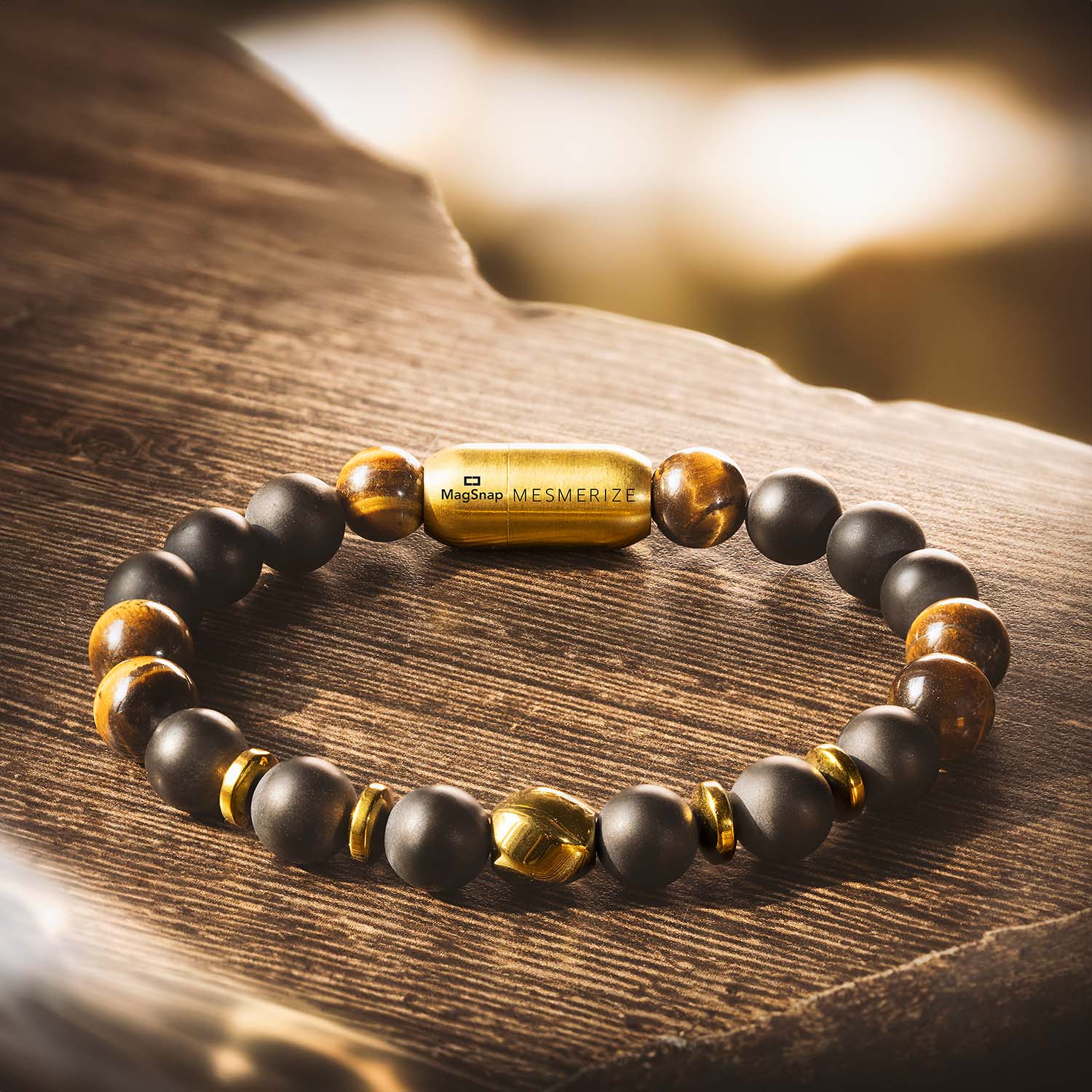 Natural Stone Jewellery Onyx Gold Tiger Eye Natural Stone Bracelet with MagSnap