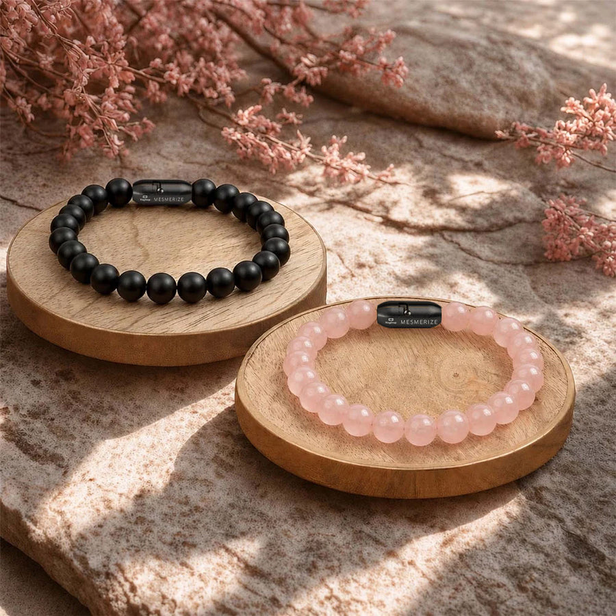 Onyx & Rose Quartz Natural Stone Couple Bracelet with Magsnap 4