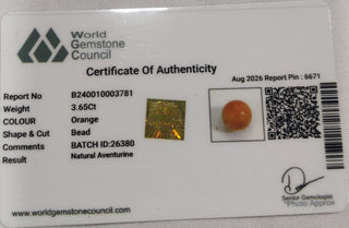 Orange Aventurine lab certificate 2