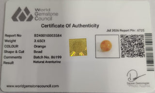 Orange Aventurine lab certificate 1