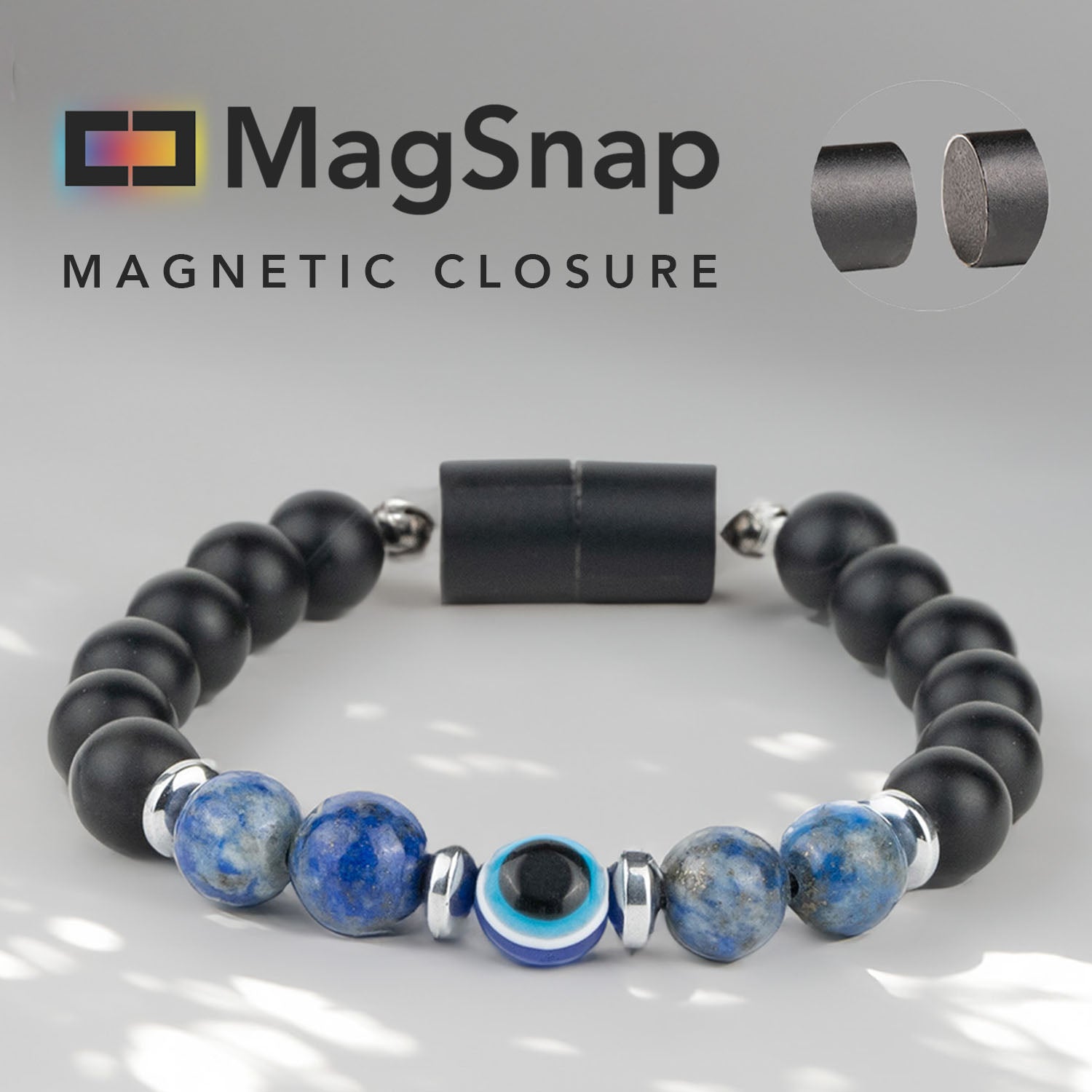 Natural Stone Jewellery Protective Lapis Lazuli Evil Eye Natural Stone Bracelet with Magsnap