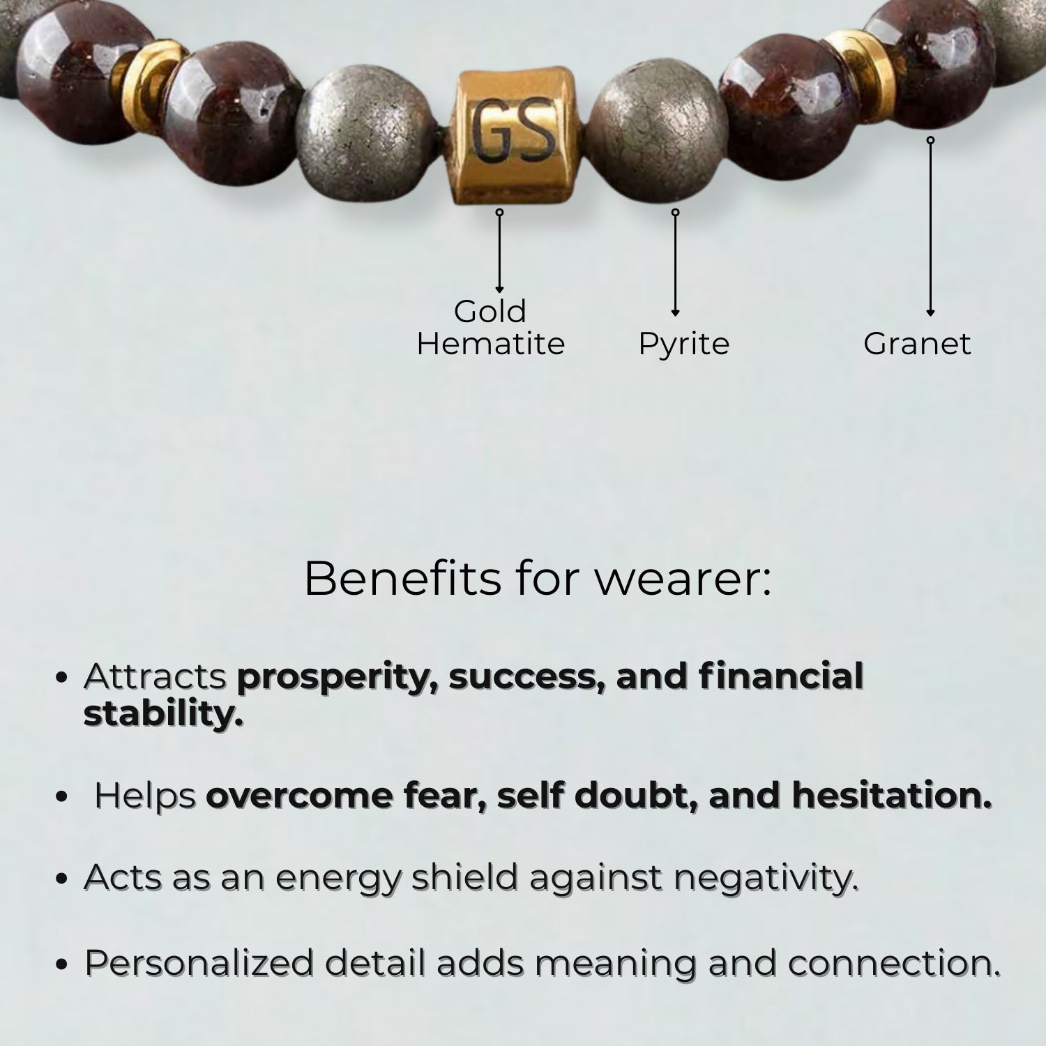 Non-Personalised Abundance Magnet Garnet & Pyrite Natural Stone Elastic Bracelet 