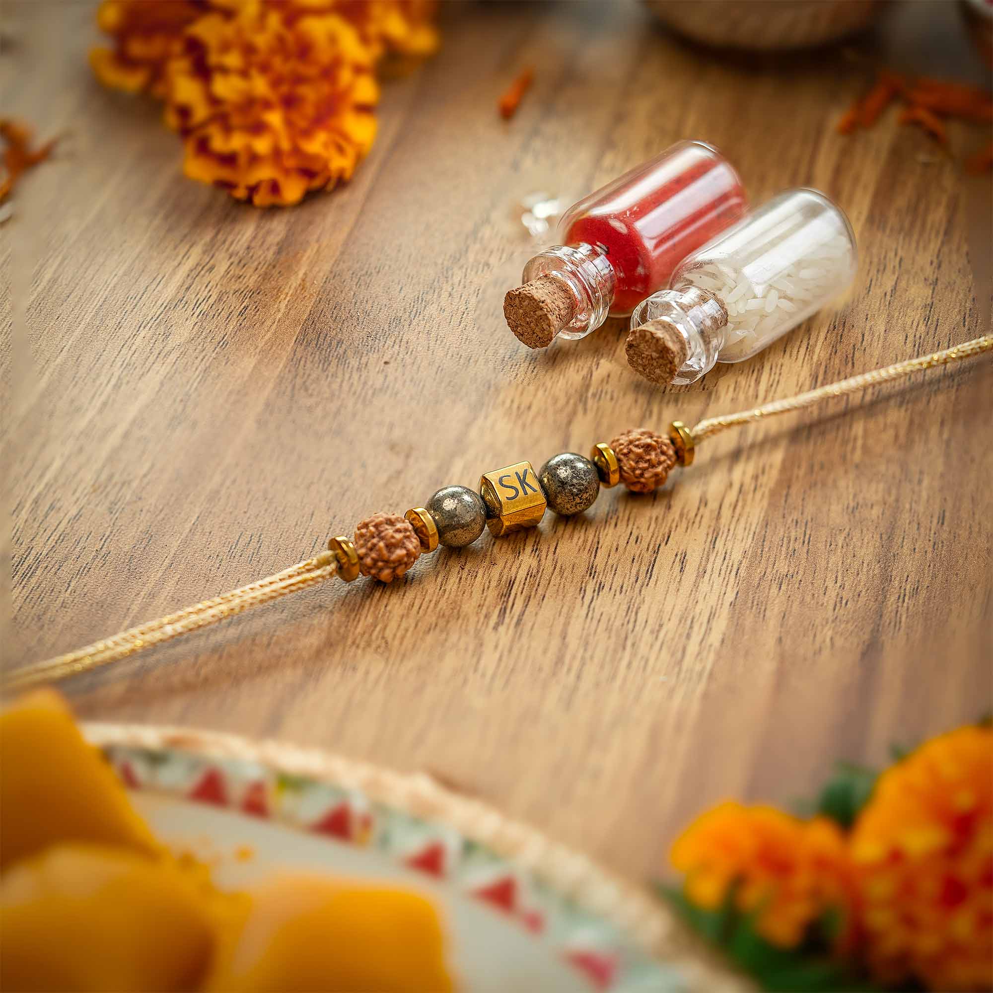 Personalised Prosperity Pyrite Rudraksh Rakhi Luxury Hamper