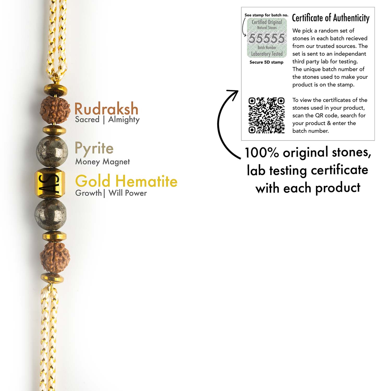 Personalised Prosperity Pyrite Rudraksh Rakhi
