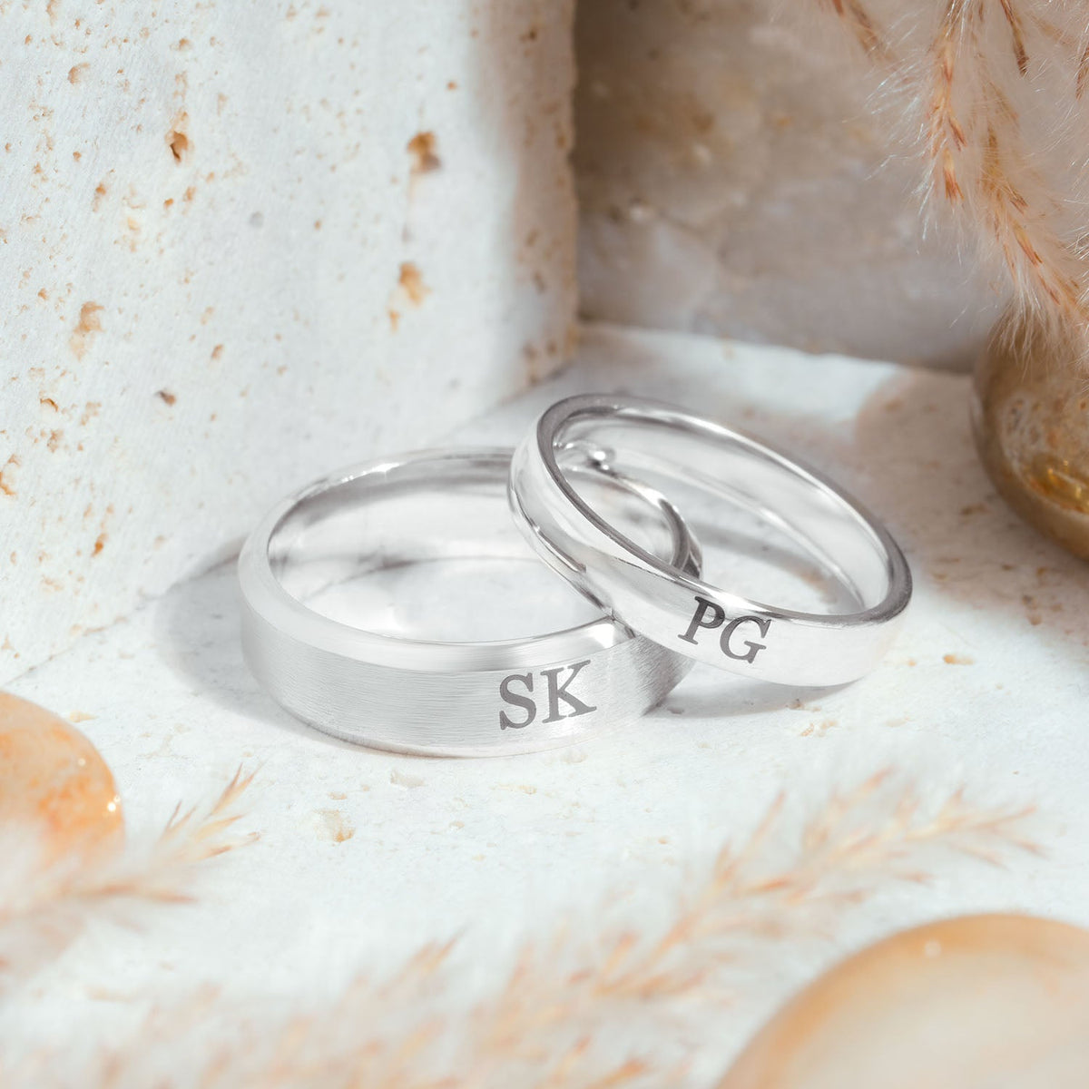 Couple Rings Name Printed Silver Rings Bands For Her Wedding Rings