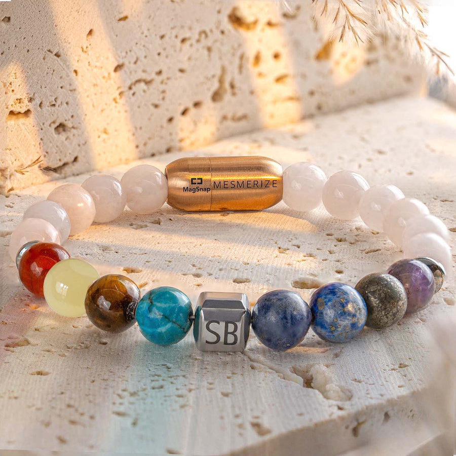 Personalised Solace Rose Quartz 9 Chakra Natural Stone Bracelet