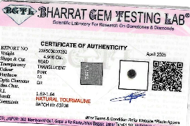 Pink Tourmaline lab certificate 2