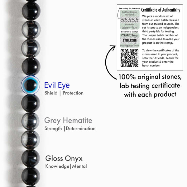 Protective Evil Eye Hematite Natural Stone Bracelet with MagSnap