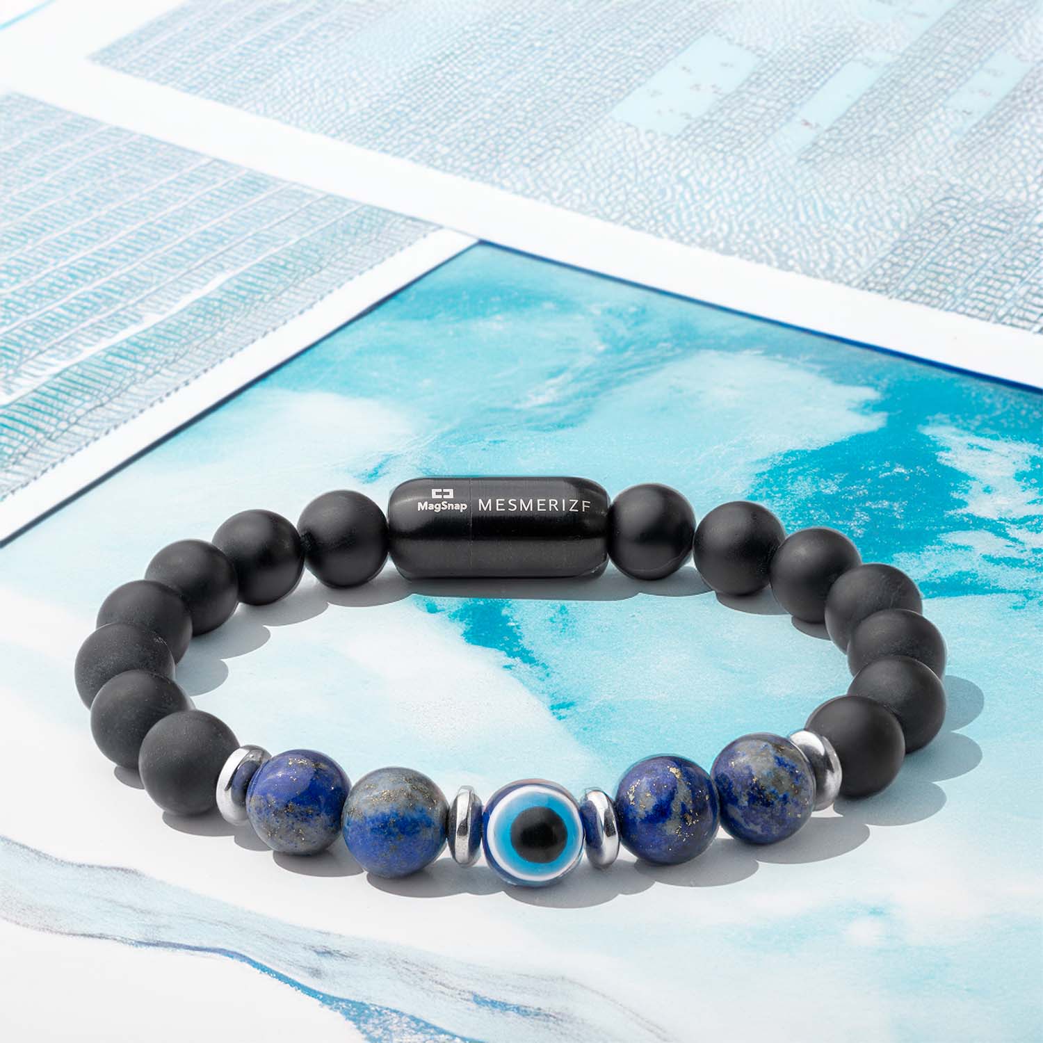 Natural Stone Jewellery Protective Lapis Lazuli Evil Eye Natural Stone Bracelet with Magsnap