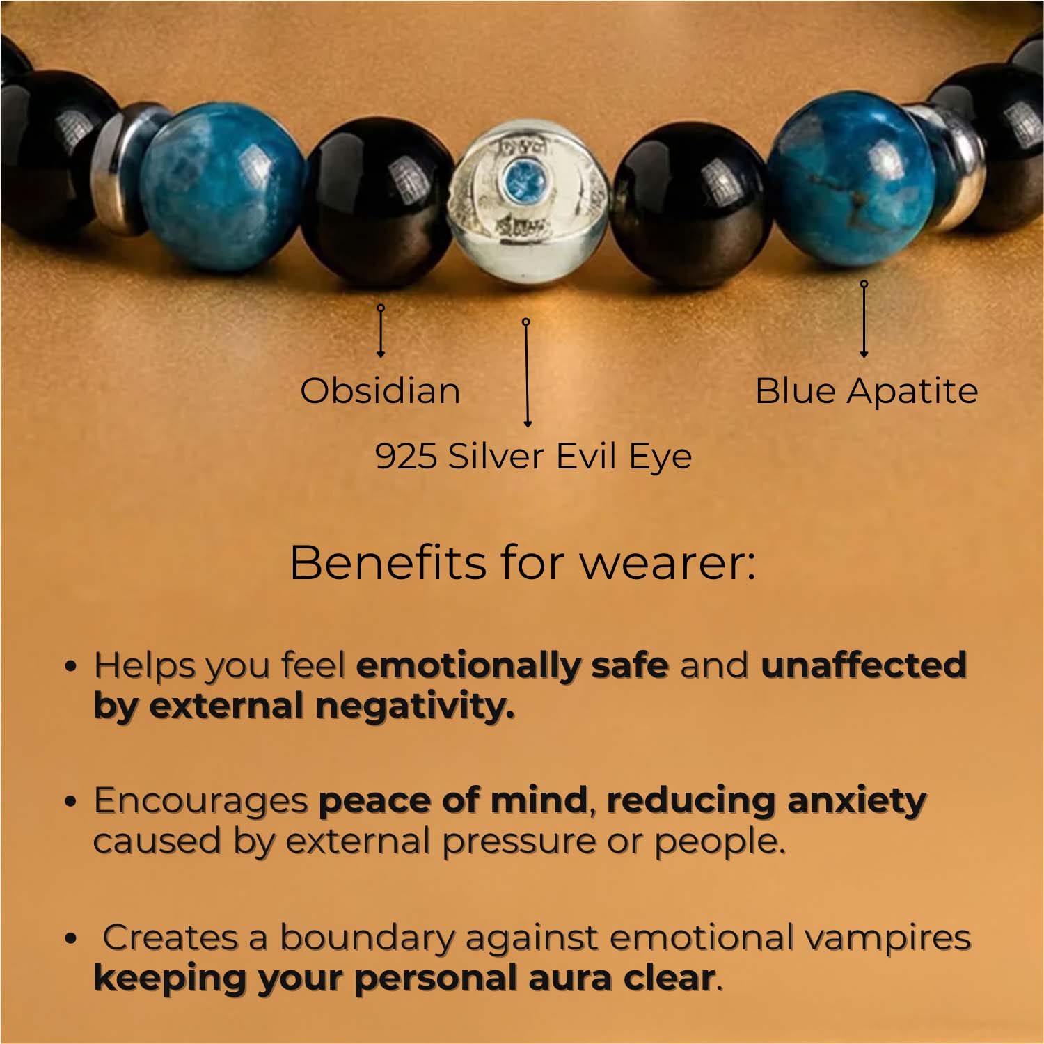 Pure 925 Silver Aegis Evil Eye Natural Stone Bracelet with