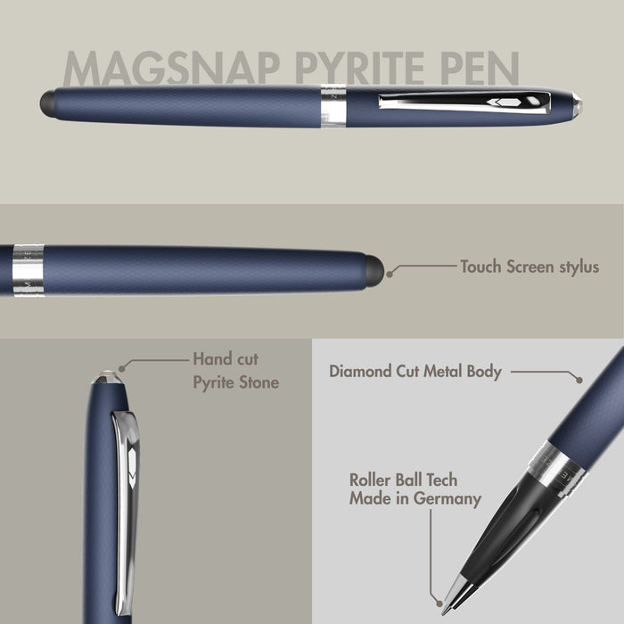 Pyritre Pen Pyrite 2 in 1 MagSnap Roller Ball Pen Matte Blue Finish with Stylus by ...