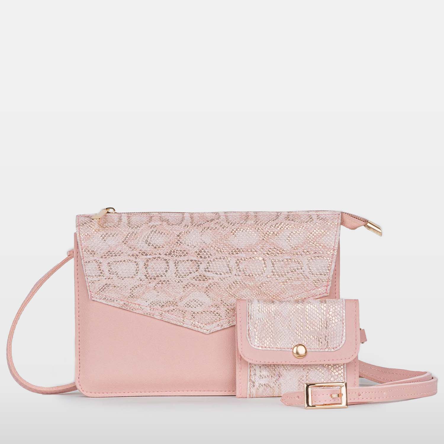 Quartz Pink Zippered Sling Bag (With Coin Pouch)
