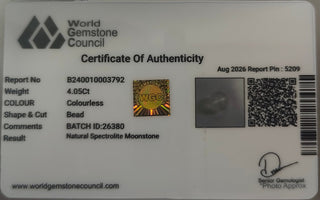 Rainbow Moonstone lab certificate 5