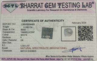 Rainbow Moonstone lab certificate 2