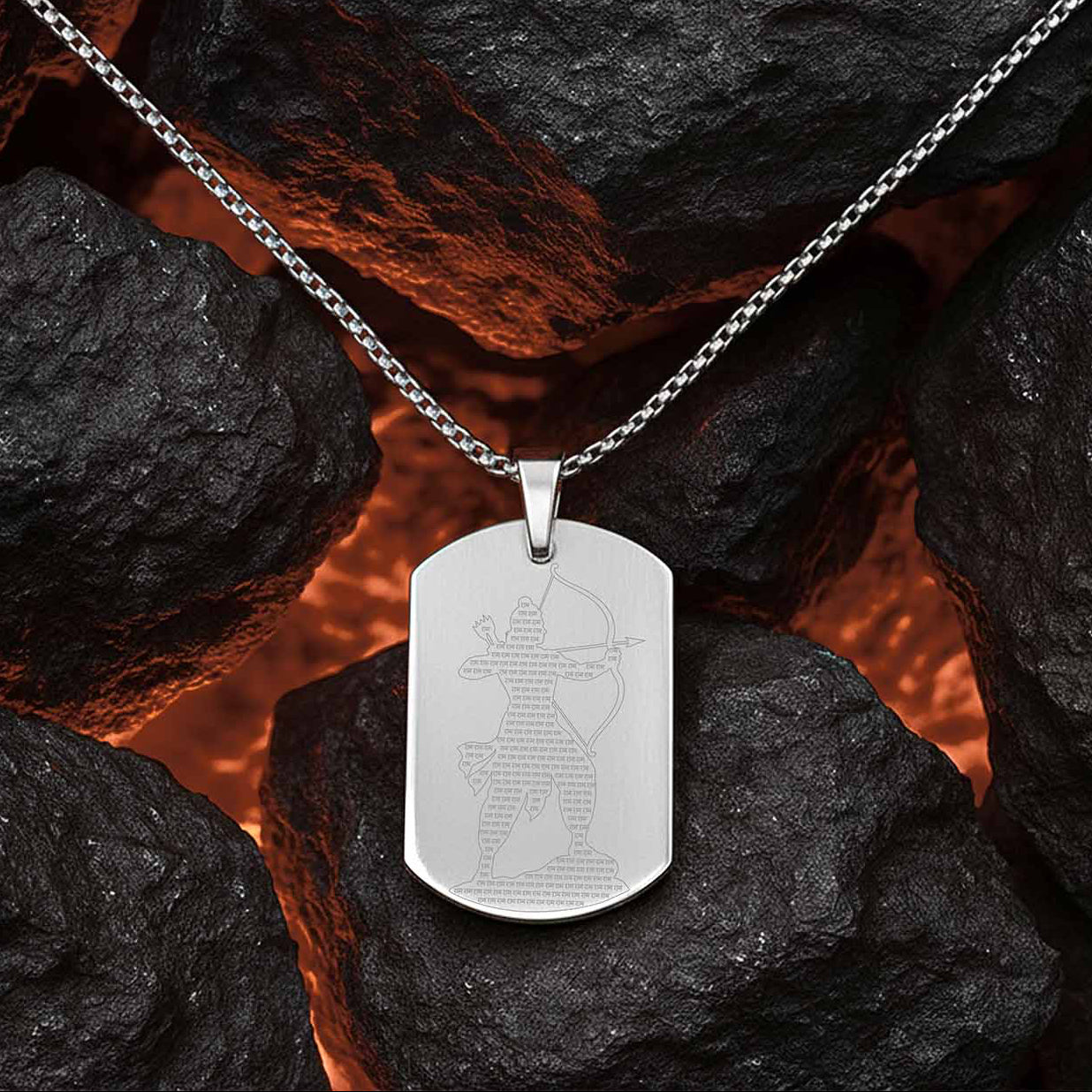 Ram MicroCarved Inlay Tag Necklace Silver