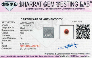 Red Jasper lab certificate 5