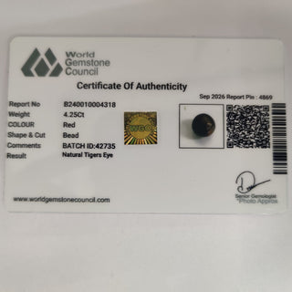 Red Tiger Eye lab certificate 11