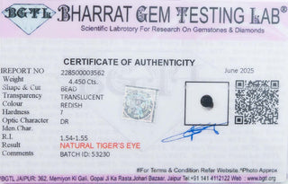 Red Tiger Eye lab certificate 3