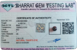 Red Tiger Eye lab certificate 7