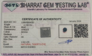 Red Tiger Eye lab certificate 8