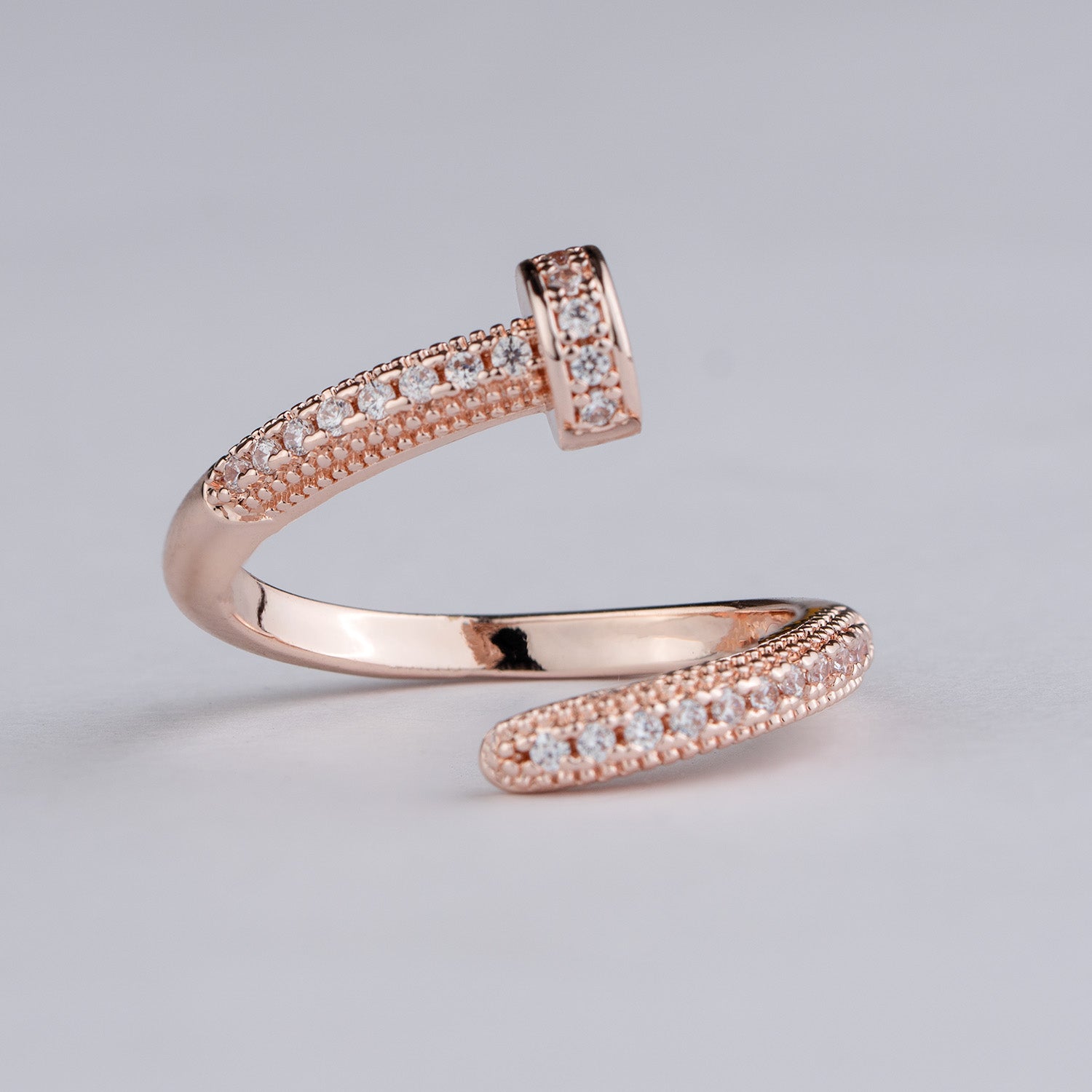 W Premium Jewellery Rose Gold Nail Cuff Diamond Ring