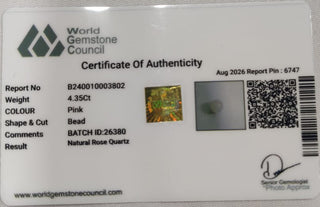 Rose Quartz lab certificate 13