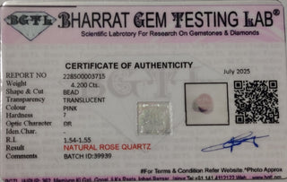 Rose Quartz lab certificate 6