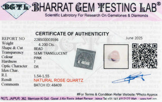 Rose Quartz lab certificate 7