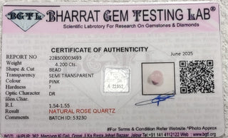 Rose Quartz lab certificate 5