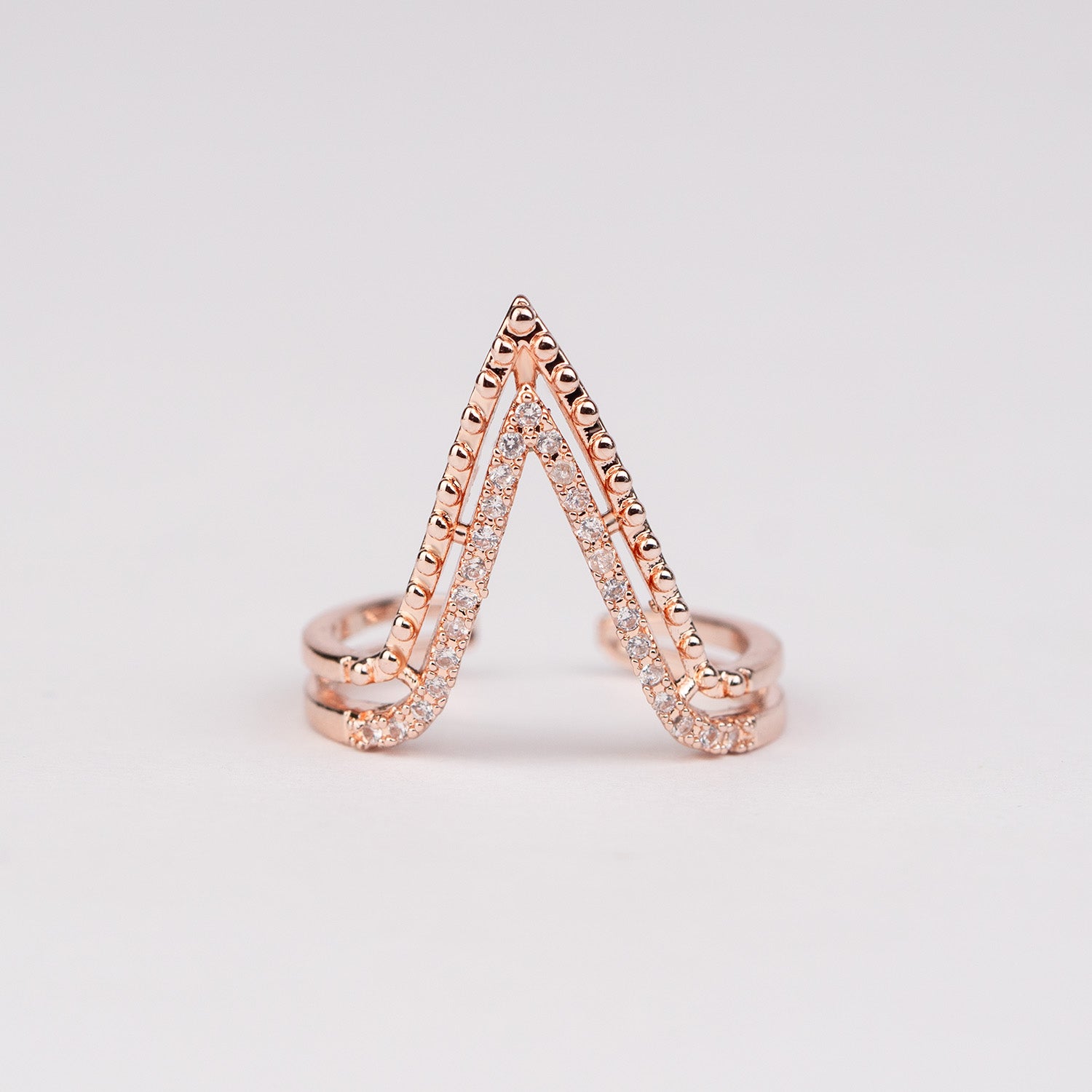 Two Diamond Chevron V Stack Gold Ring - Abhika Jewels