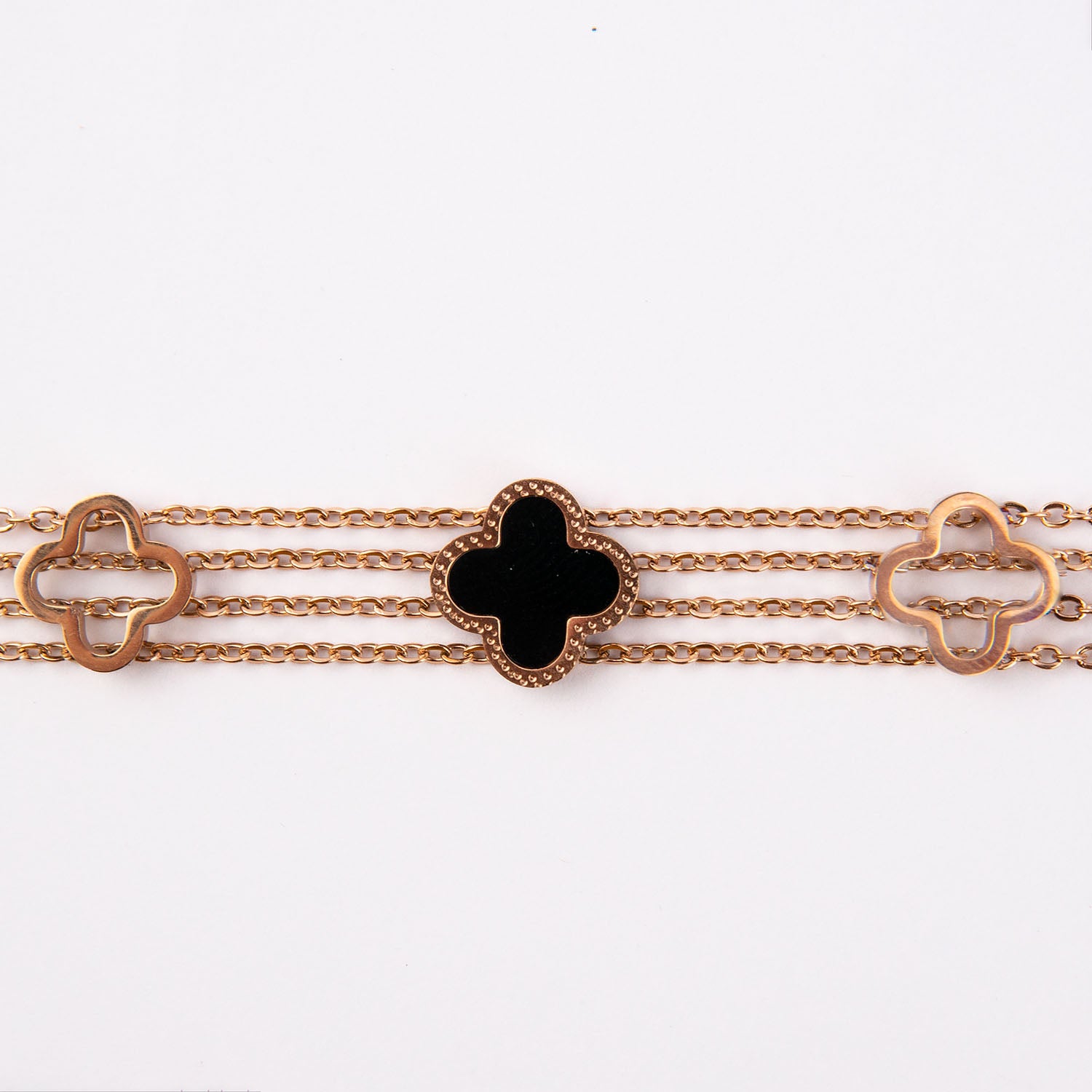 W Premium Jewellery Rose Gold Black Clover Bracelet