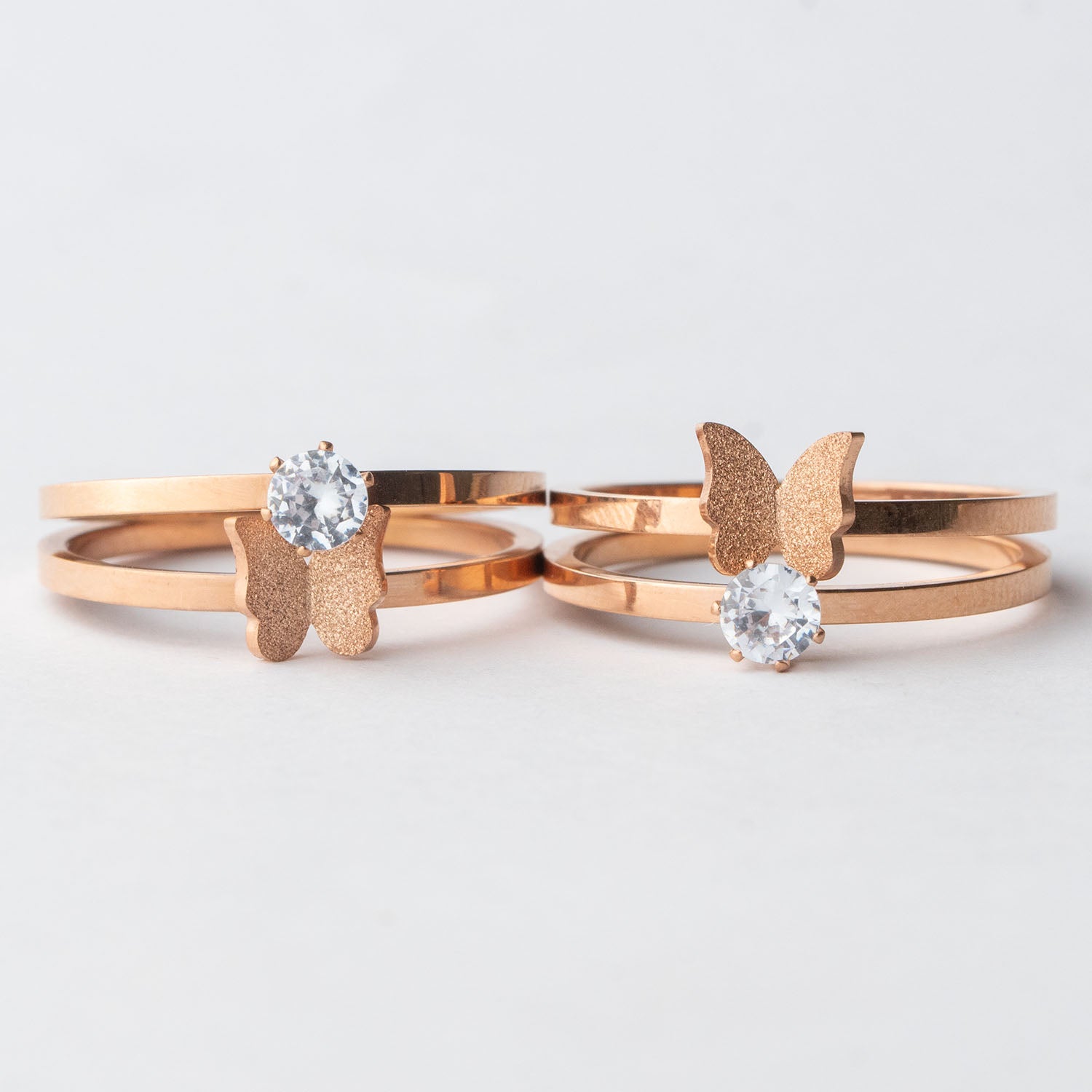 W Premium Jewellery Rose Gold Crystal Butterfly Rings
