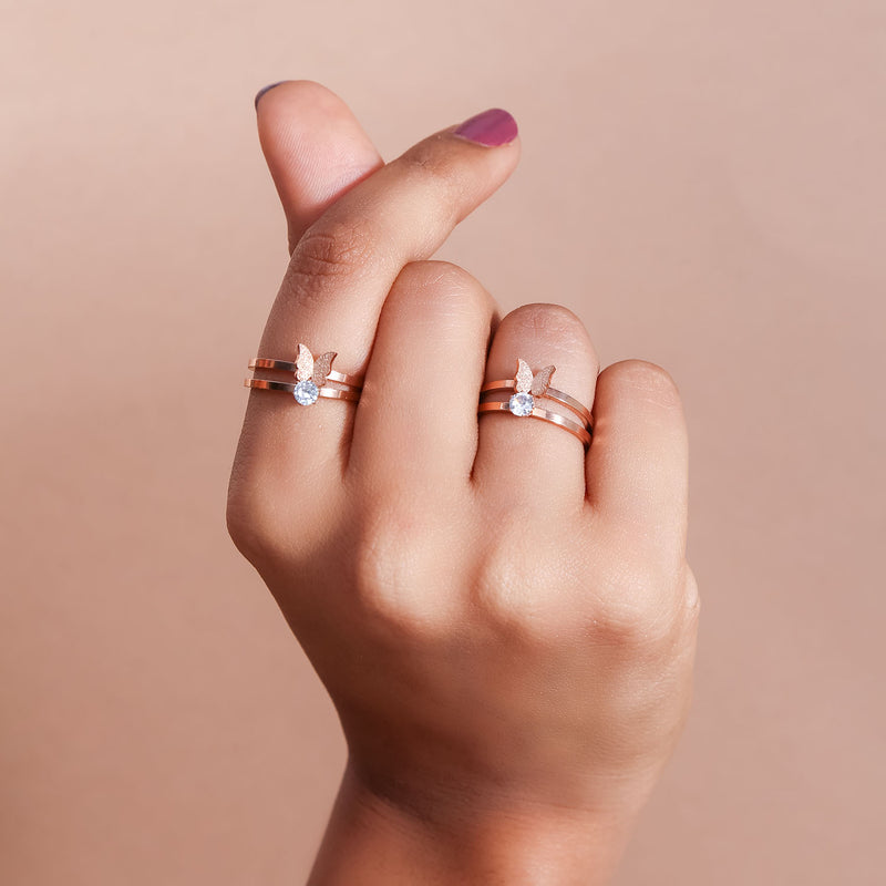 Rose Gold Crystal Butterfly Rings