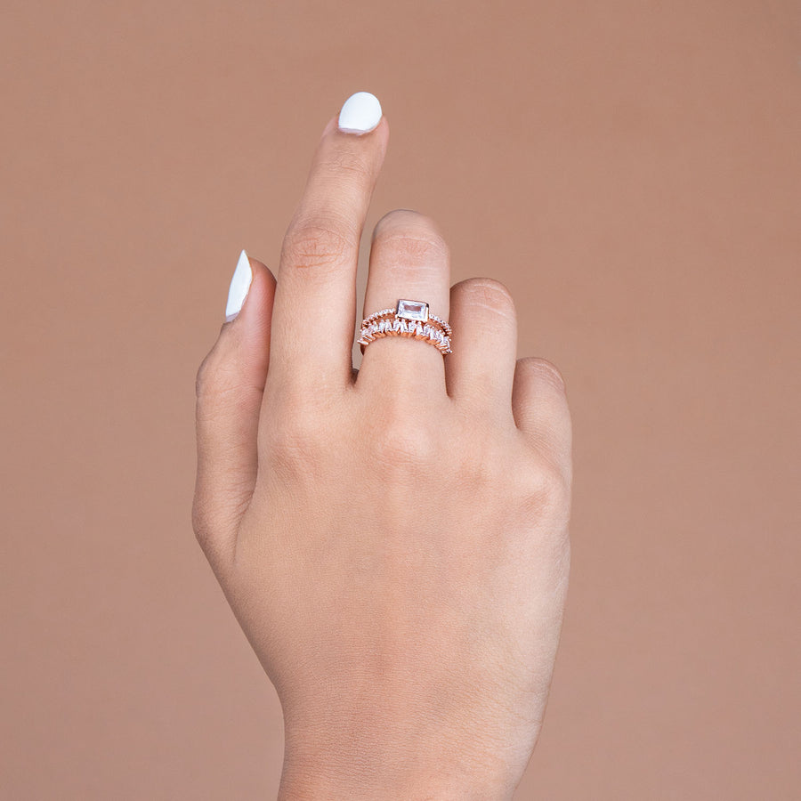 Rose Gold Crystal Adjustable Ring