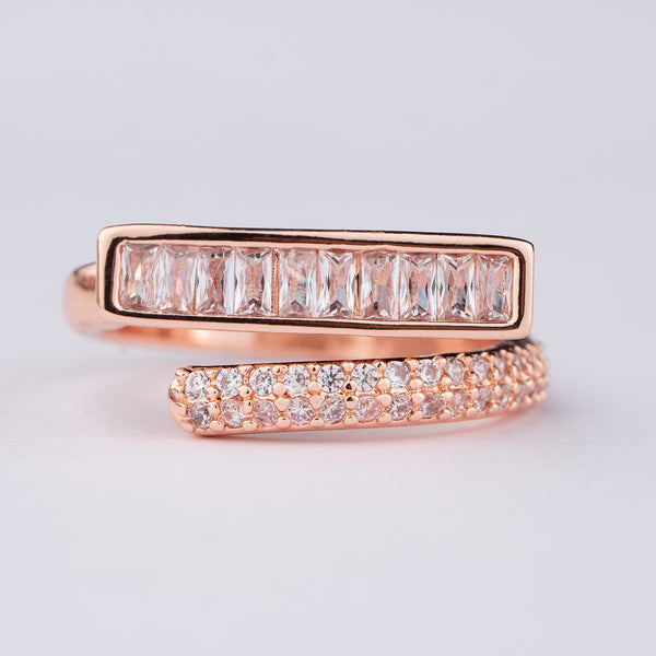 Rose Gold Crystal Diamond Adjustable Ring