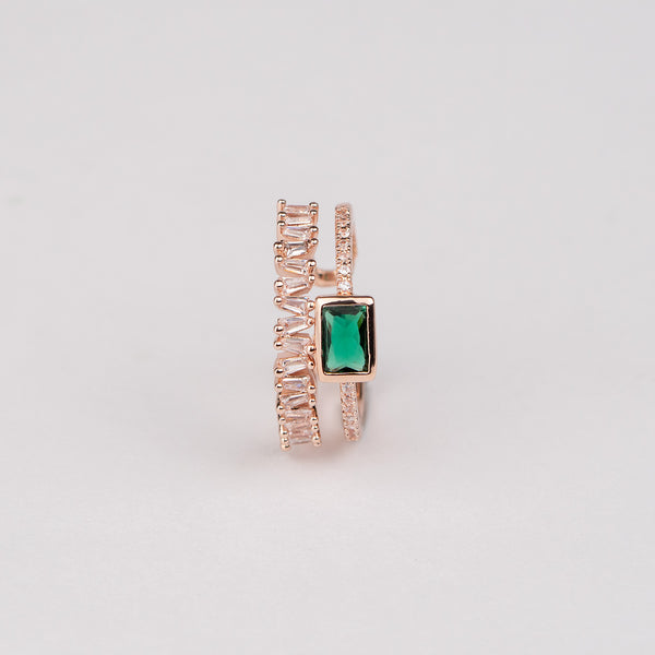 Rose Gold Emerald Crystal Adjustable Ring
