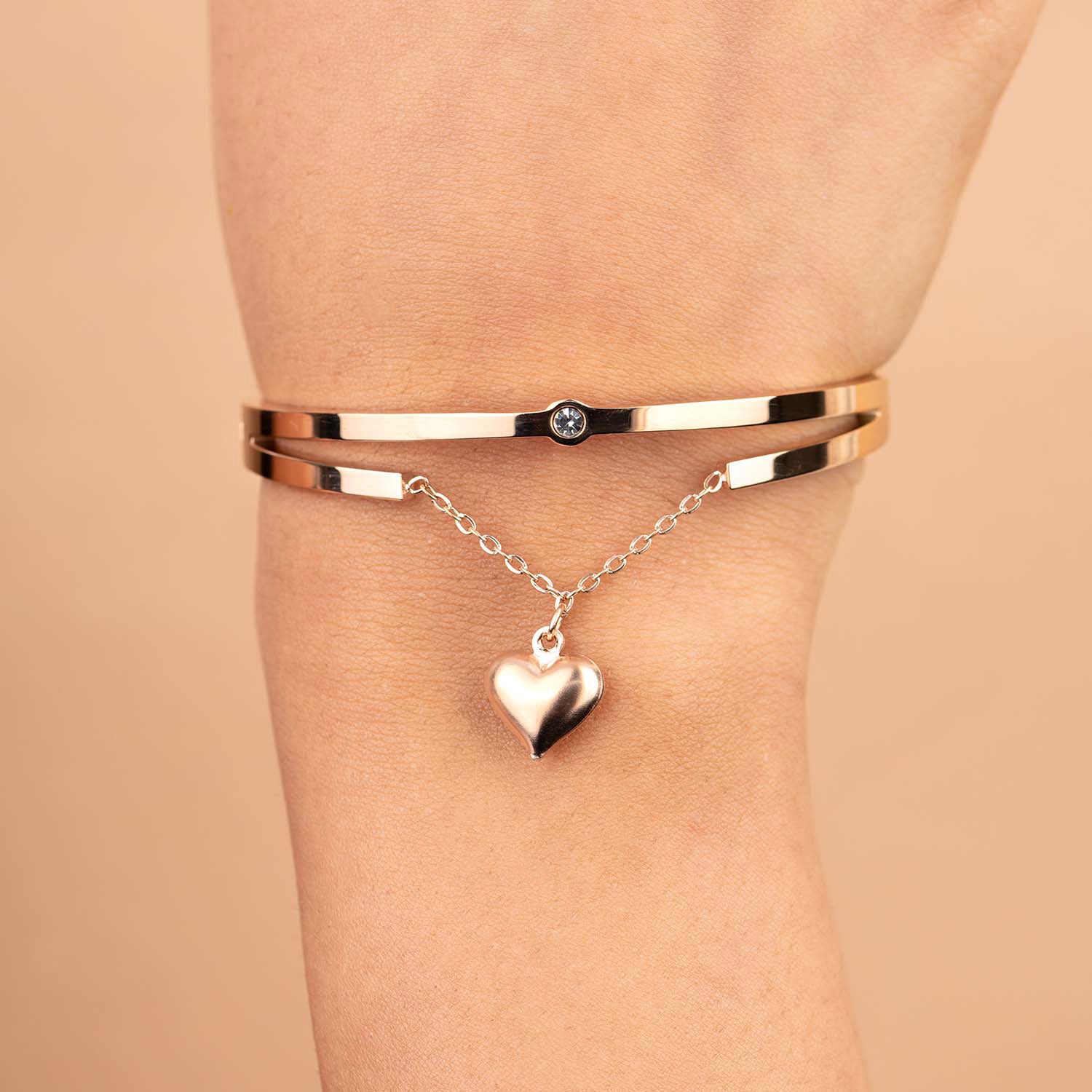 W Premium Jewellery Rose Gold Heart Dangler Bracelet