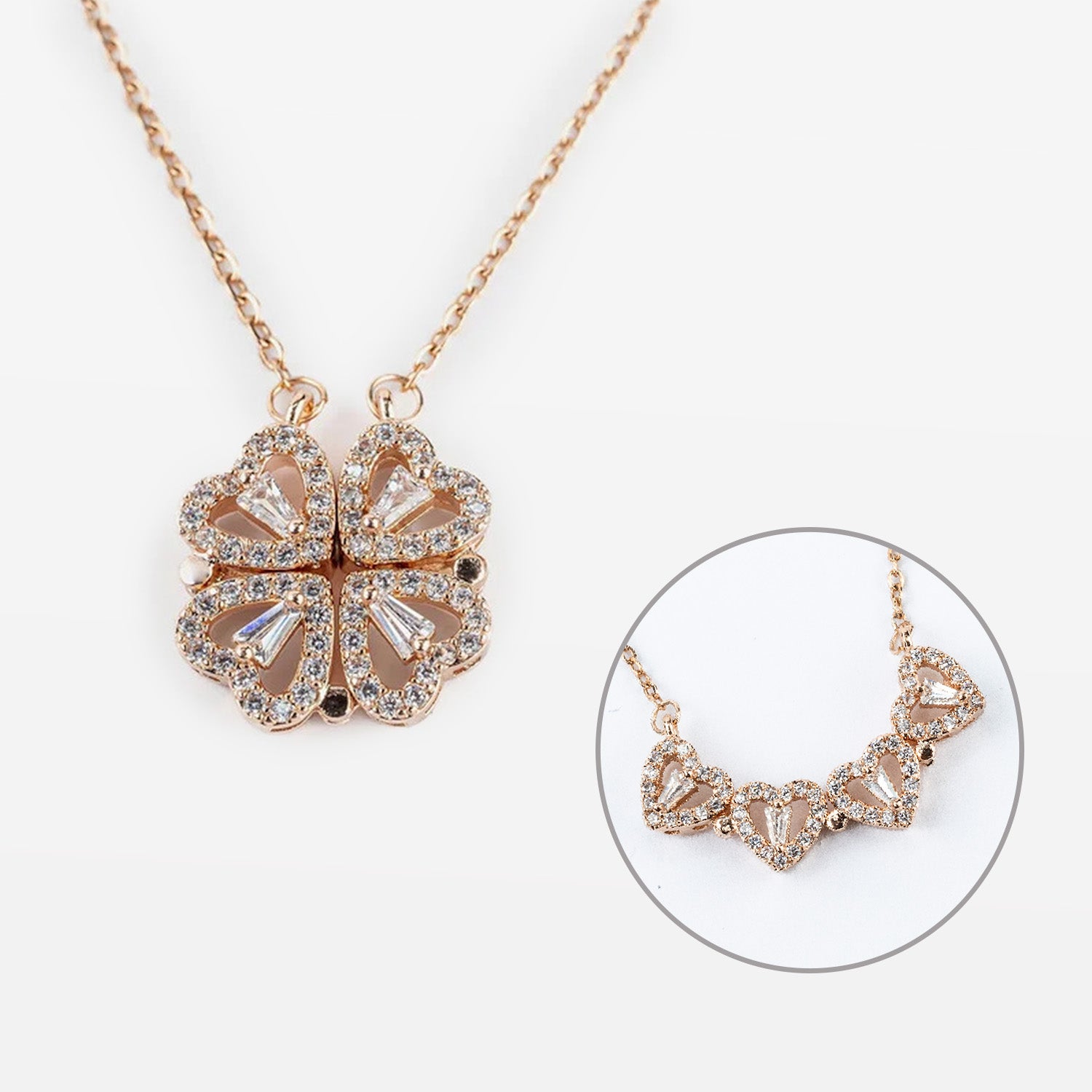 W Premium Jewellery Necklace Clover Magnetic Rose Gold